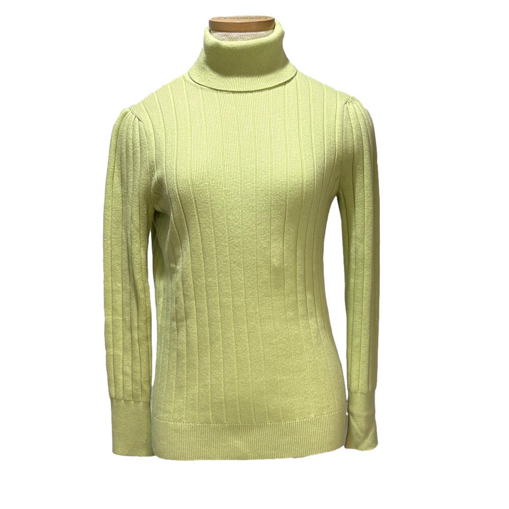 Talbots sz L chartreuse Green Ribbed Turtleneck Sweater w/puff shoulder sleeve
